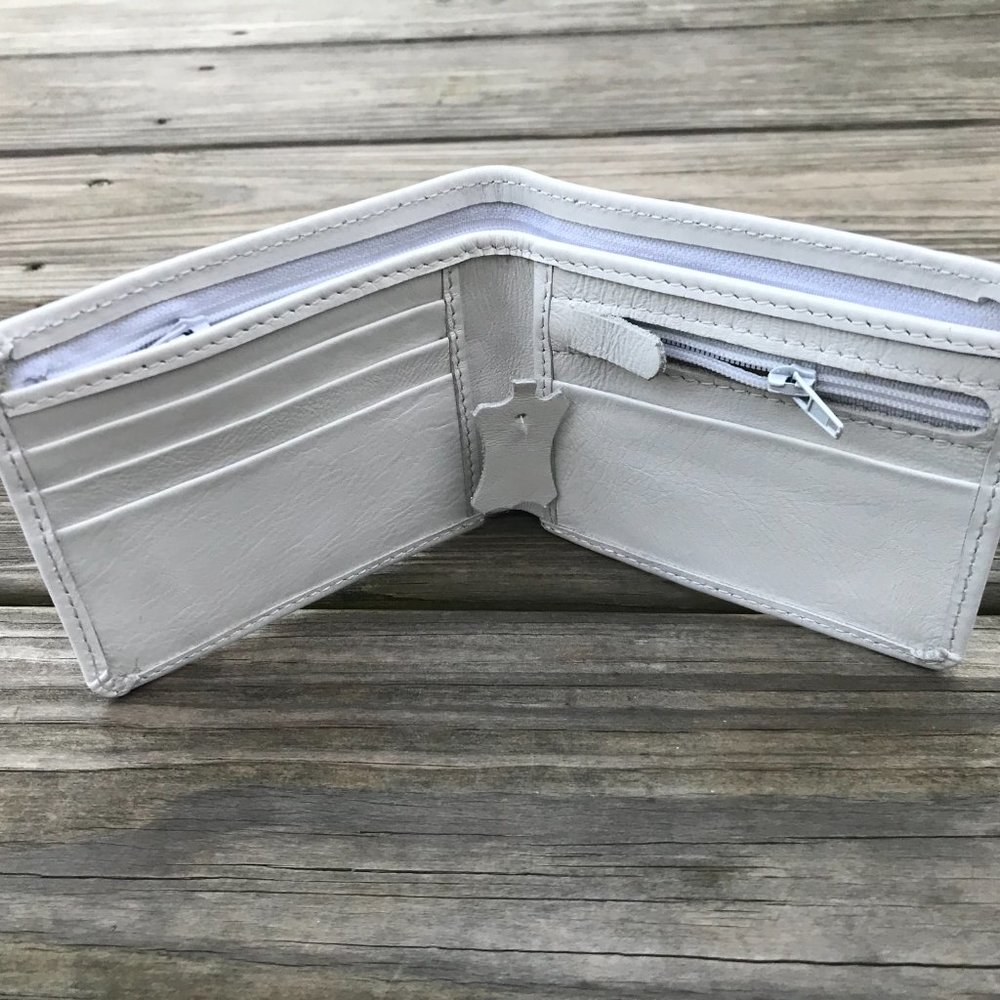 White Leather Men Wallet Handmade Card Holder Bifo - Picture 5 of 10